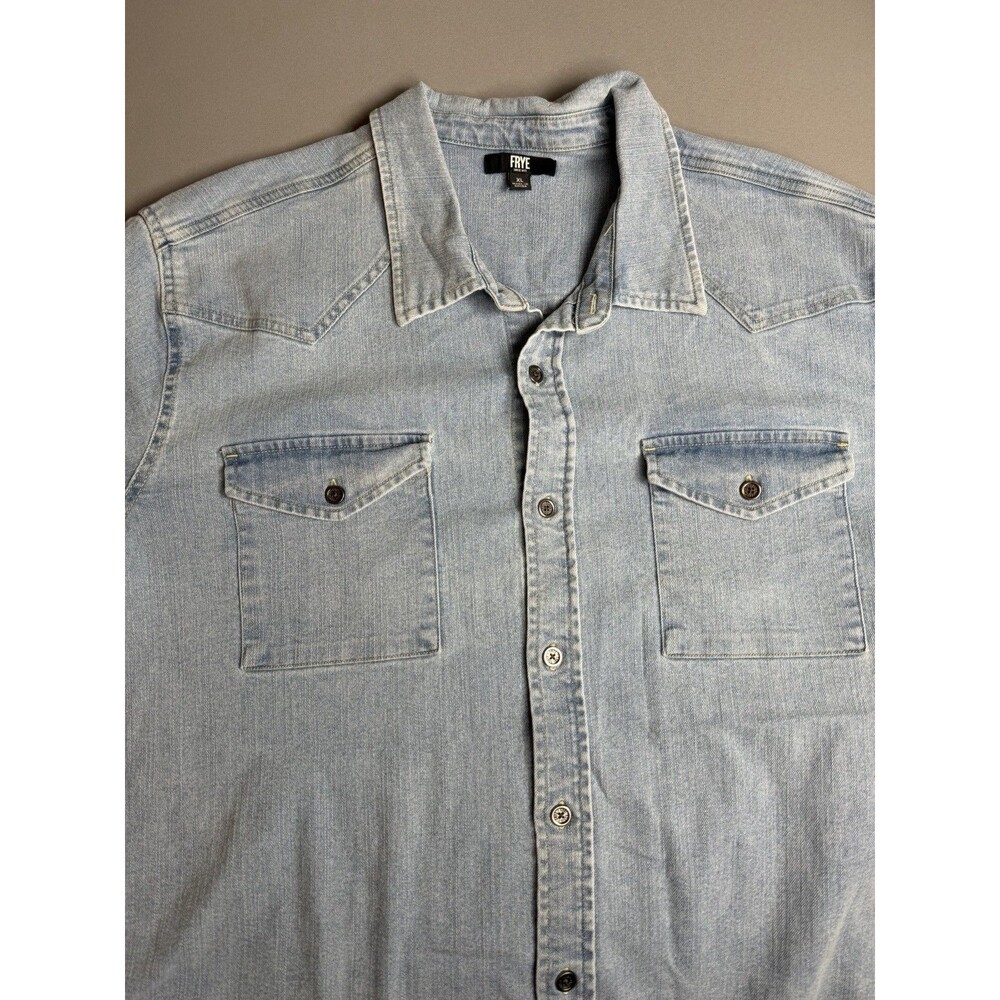 Frye Men's Western Vintage Denim Button-Down Shirt Light Wash Size XL - Picture 11 of 12